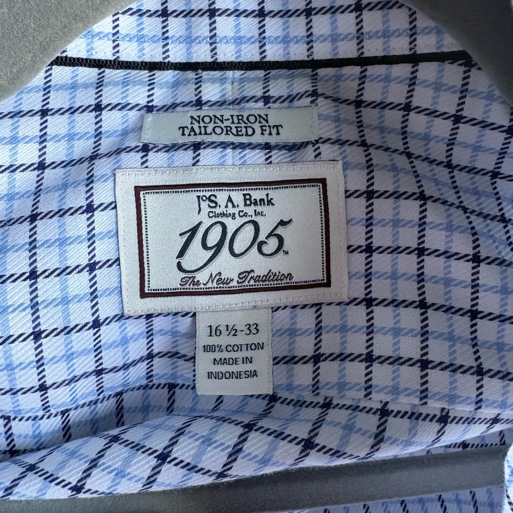 Jos. A. Bank Light Blue and Navy Check Tailored Fit Dress Shirt